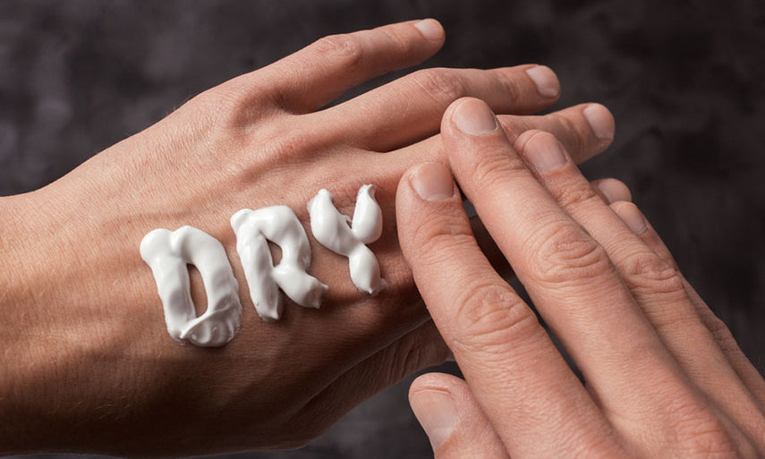 word dry written in cream on hand